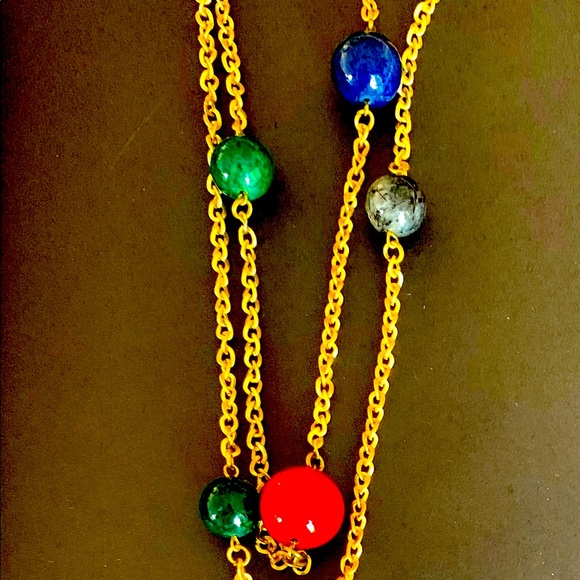 Gold tone chain necklace with bright colored balls - Picture 11 of 12